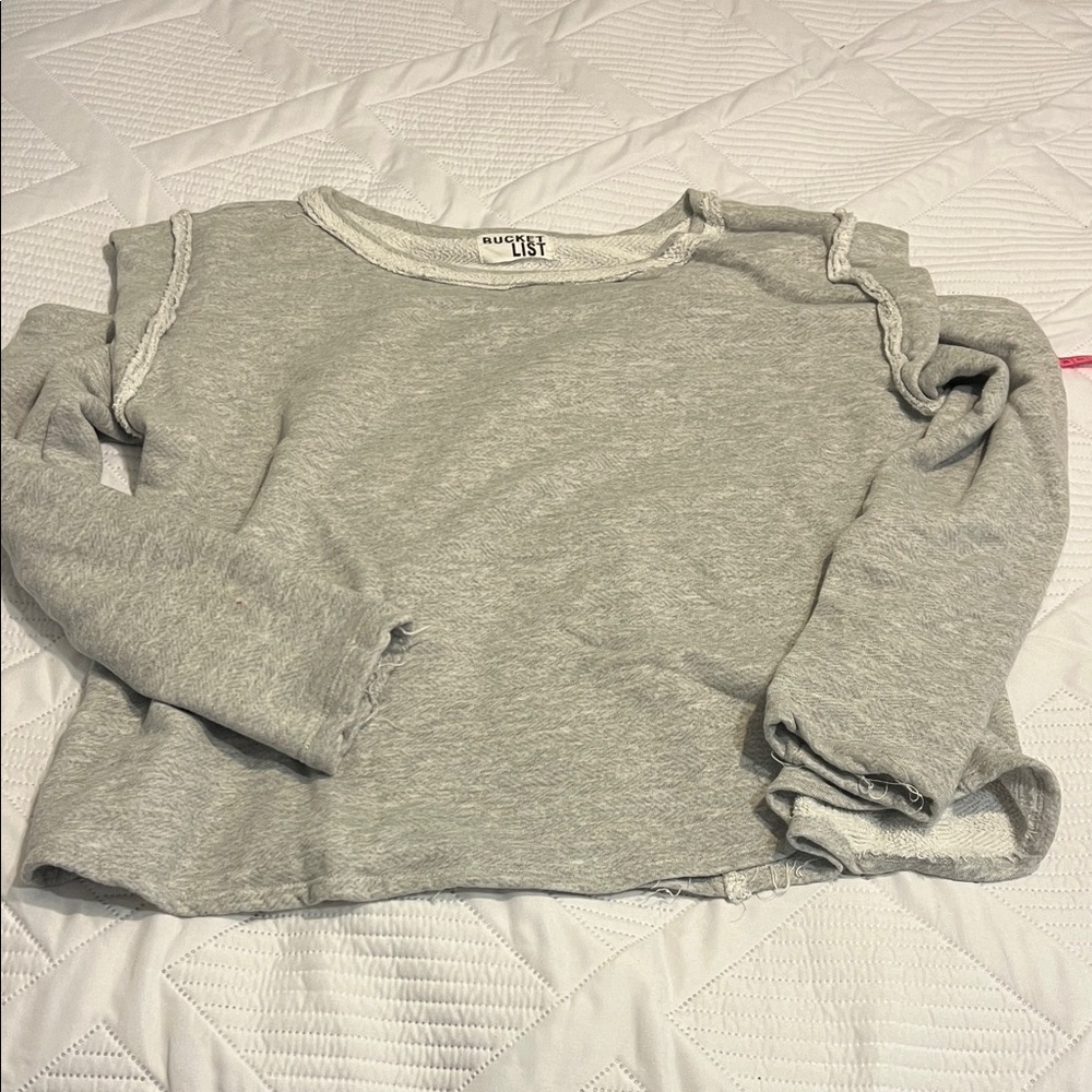 BUCKETLIST Heather Gray Ruffle Shoulder Sweatshirt